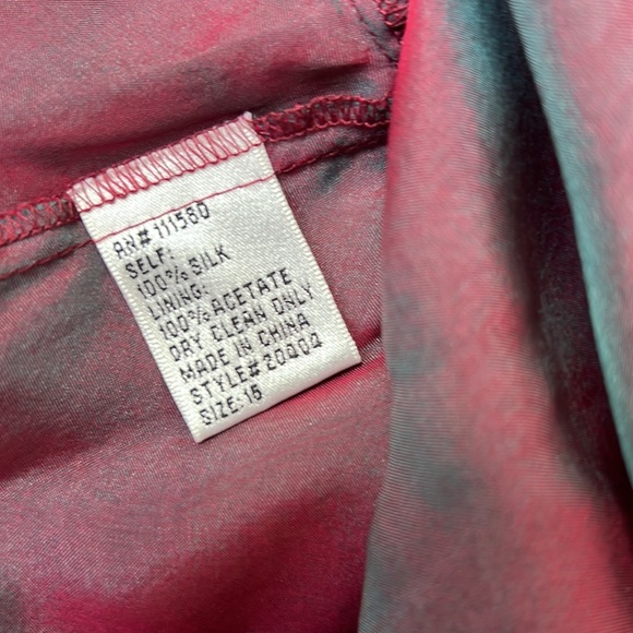 Miller Shor burgundy color shiny silk slip on dress with layered ruffles. - Picture 9 of 9